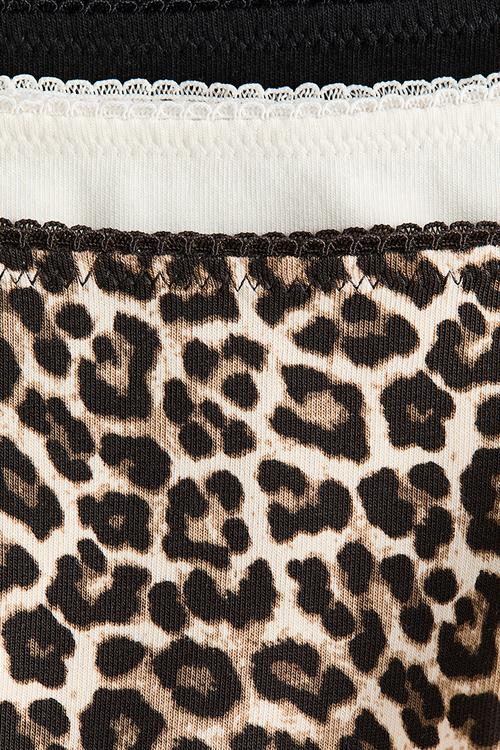 3-Pack cotton bikini briefs - dark brown/leopard print