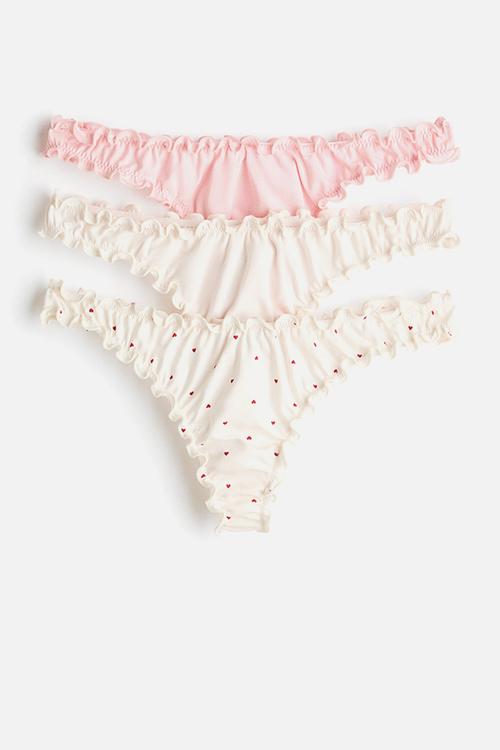 3 pack overlock-detail thong briefs - white/light pink