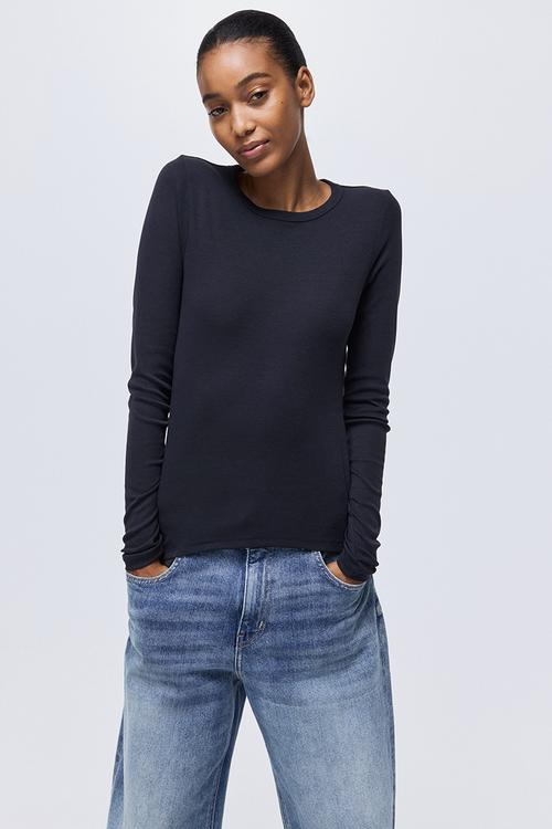 Long-sleeved jersey top - navy blue
