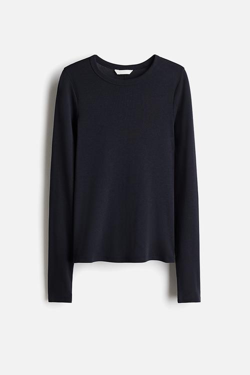 Long-sleeved jersey top - navy blue