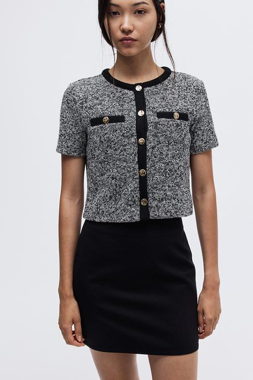 Textured jersey cardigan - black marl
