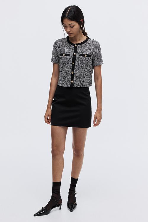 Textured jersey cardigan - black marl