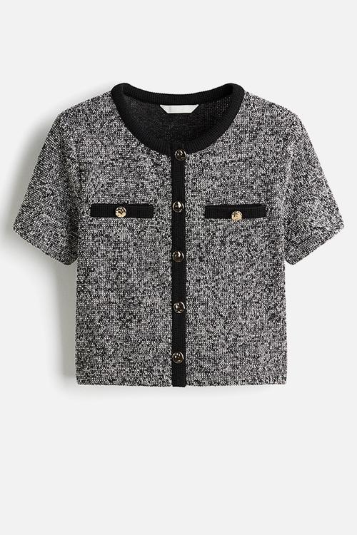 Textured jersey cardigan - black marl