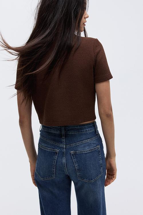 Textured jersey cardigan - dark brown