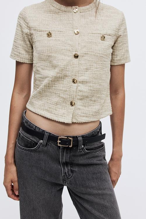 Textured jersey cardigan - light beige marl