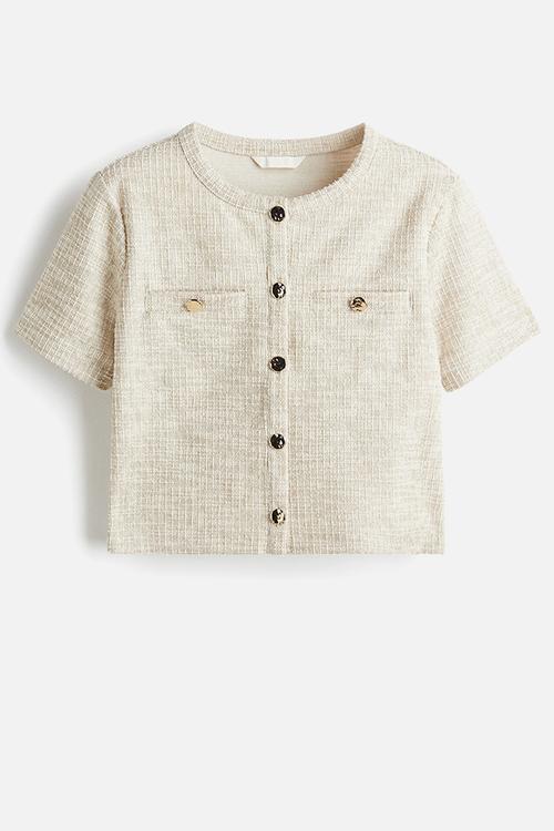 Textured jersey cardigan - light beige marl