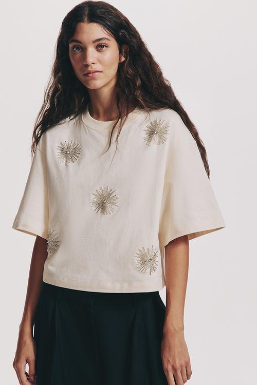 Embellished t-shirt  - cream