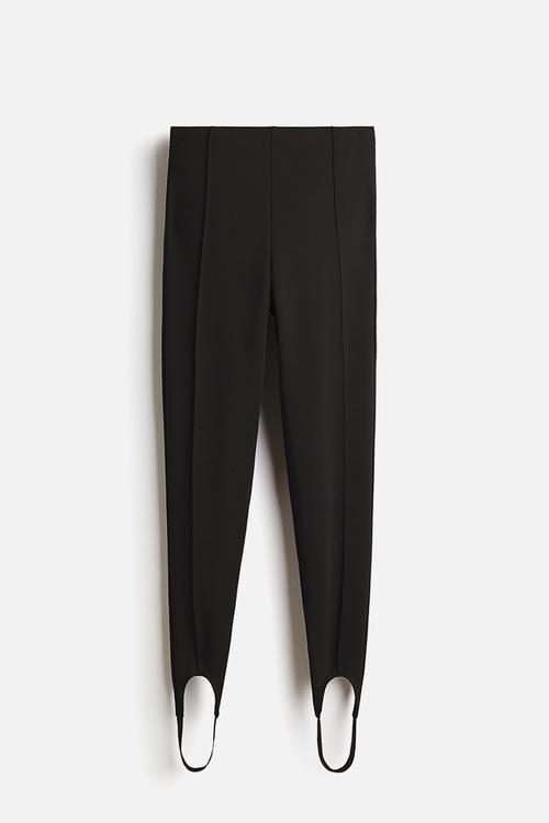 Crease-front stirrup leggings - black