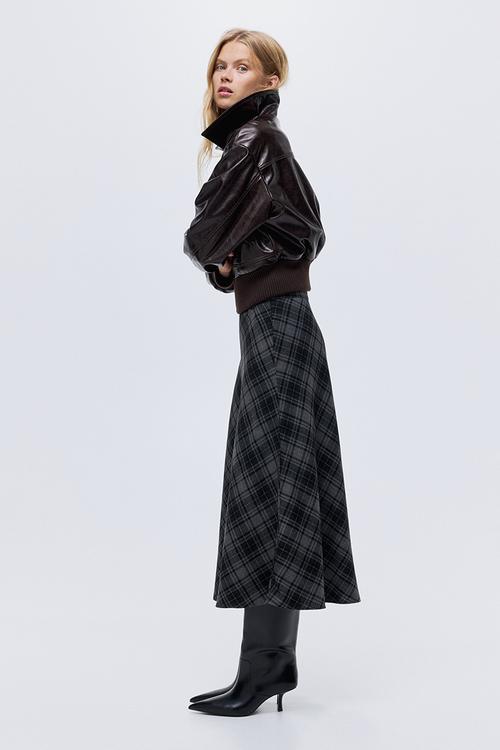 Midi skirt - grey/checked