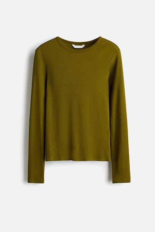 Ribbed cotton top - olive green