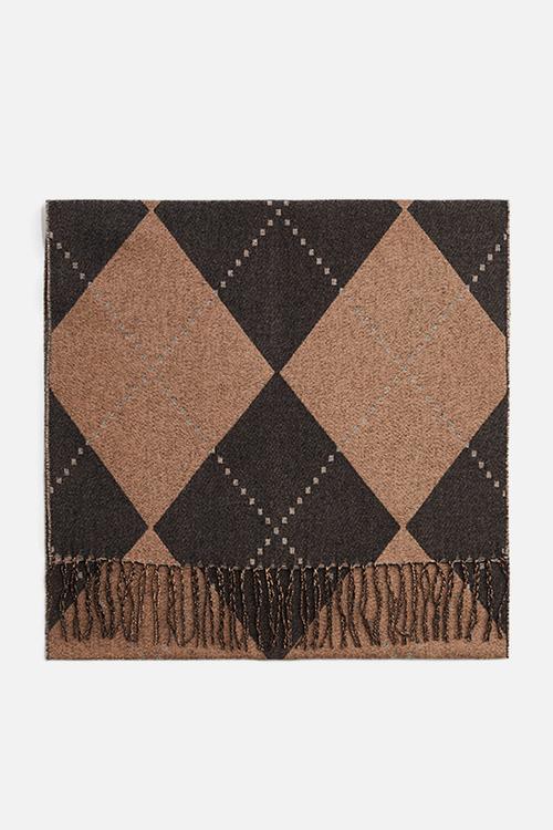 Scarf - beige/argyle pattern