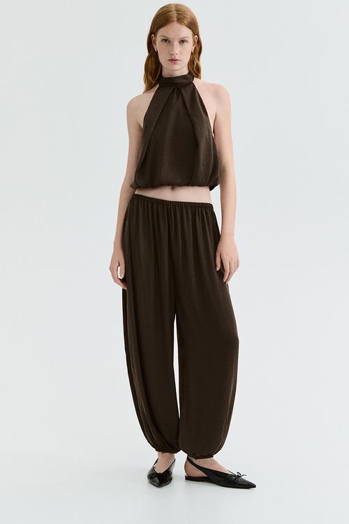 Balloon-leg satin trousers - dark brown