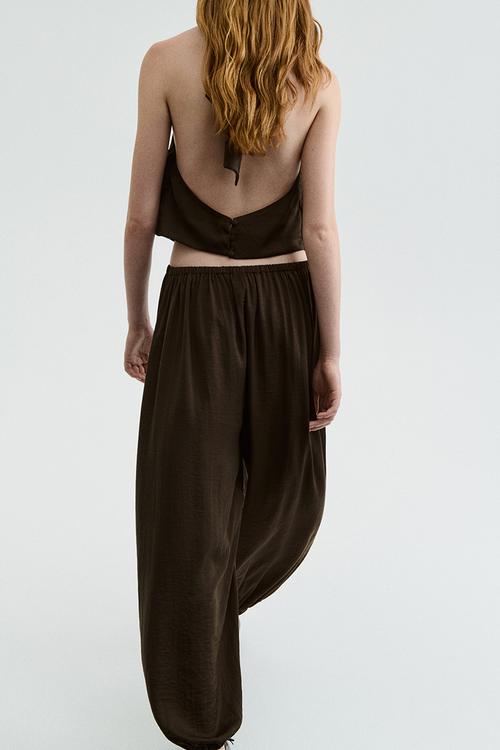 Balloon-leg satin trousers - dark brown