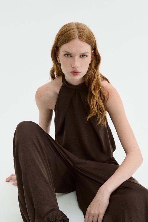 Satin halterneck top - dark brown