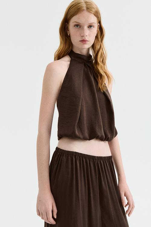 Satin halterneck top - dark brown