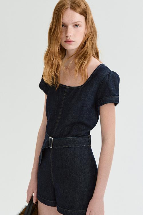Belted denim playsuit - dark denim blue