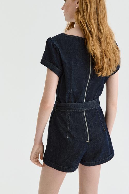 Belted denim playsuit - dark denim blue