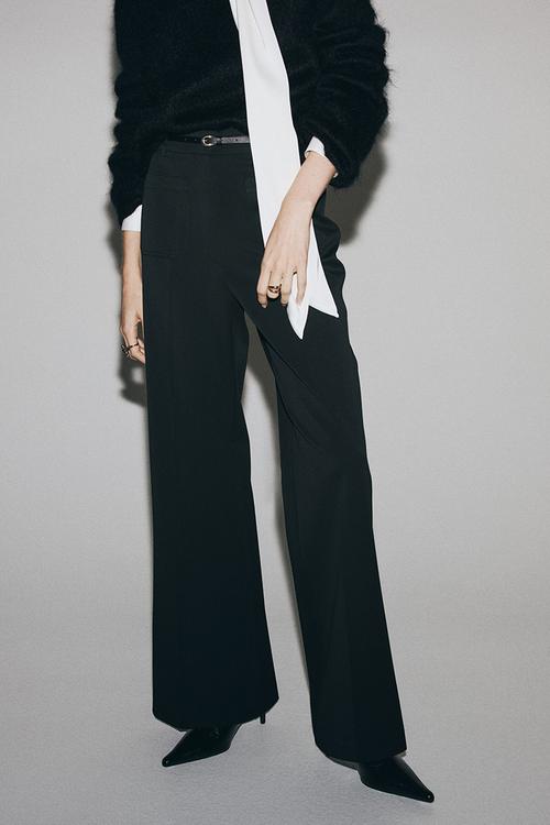 Flared belted trousers - black