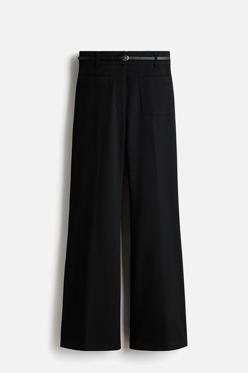 Flared belted trousers - black