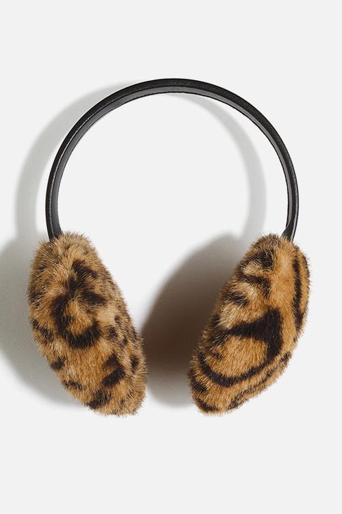 Fluffy earmuffs - beige/leopard print