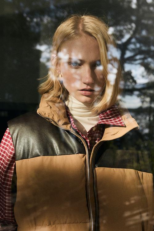 Puffer gilet - beige/colour block