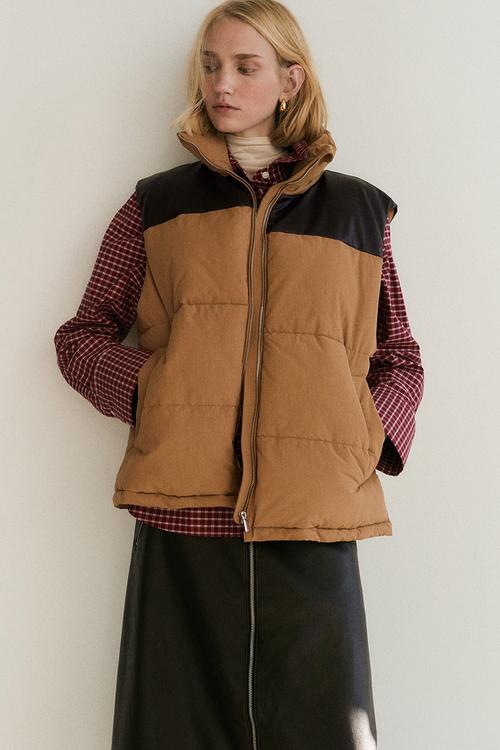Puffer gilet - beige/colour block