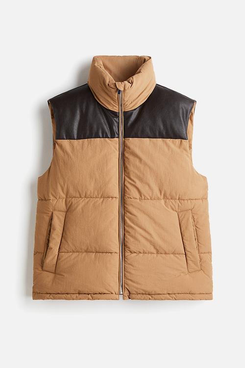 Puffer gilet - beige/colour block
