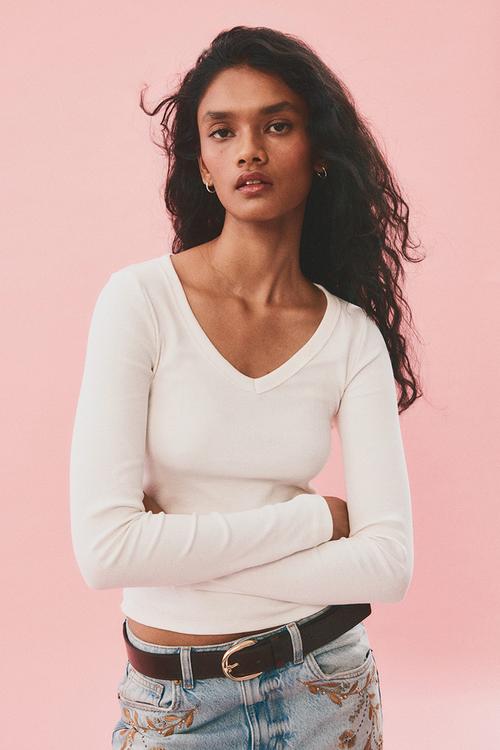 V-neck cotton top - white