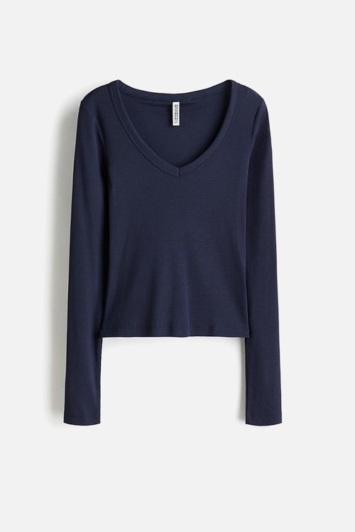 V-neck cotton top - dark blue