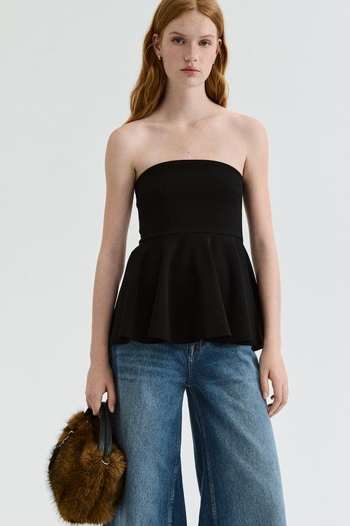 Bandeau peplum top - black