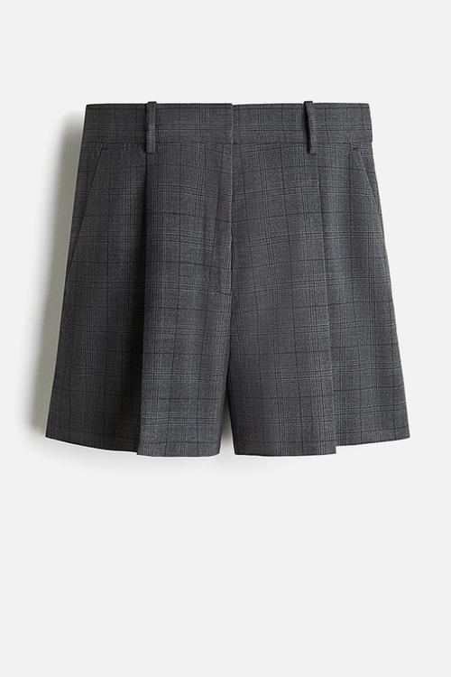 Pleat-front shorts - grey/checked