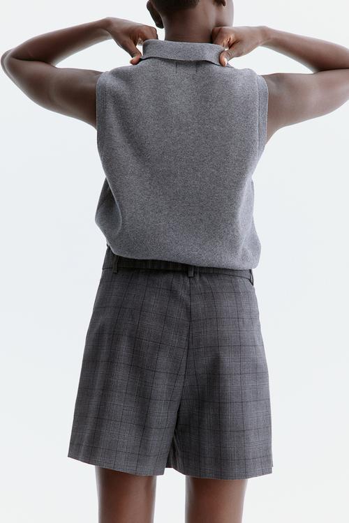 Pleat-front shorts - grey/checked