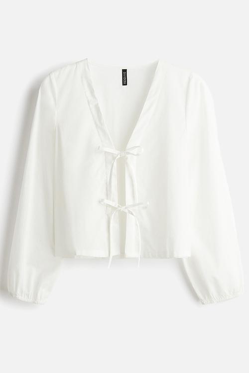 Tie-front cotton blouse - white