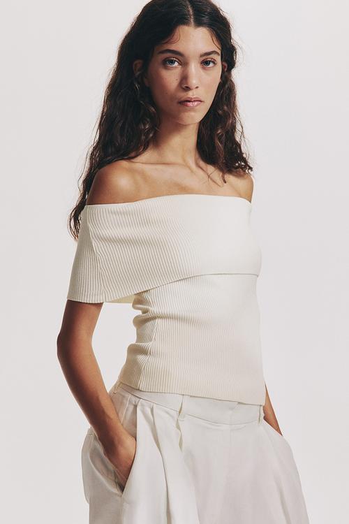 Rib-knit off-the-shoulder top - cream