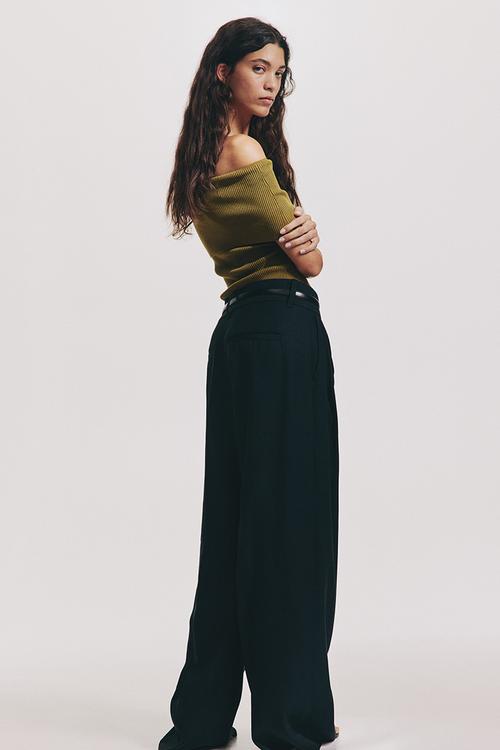 Rib-knit off-the-shoulder top - golden olive