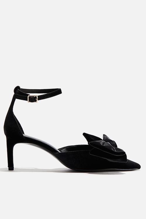 Bow-detail velour court shoes - black
