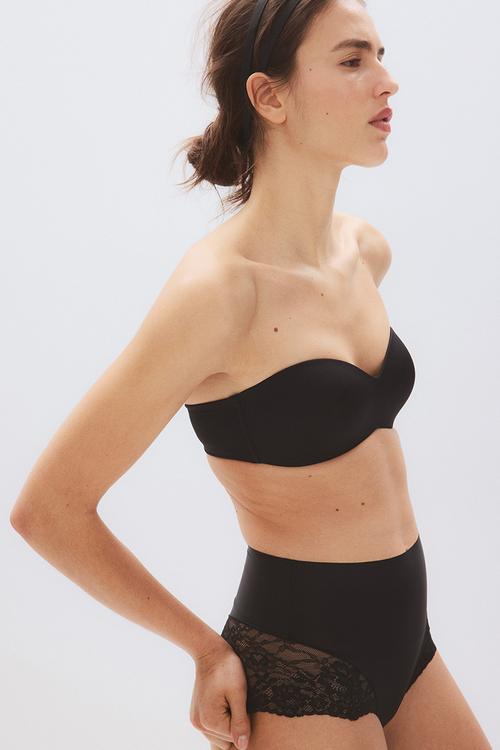 Padded microfibre bandeau bra - black