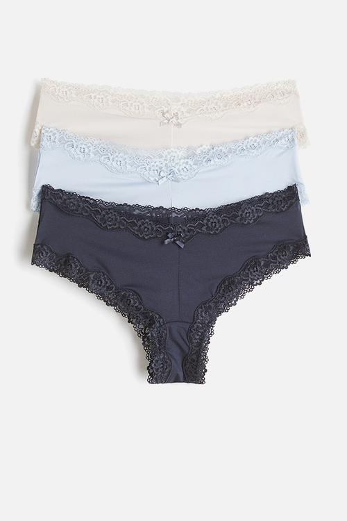 3 pack microfibre and lace hipster briefs - navy blue/light blue