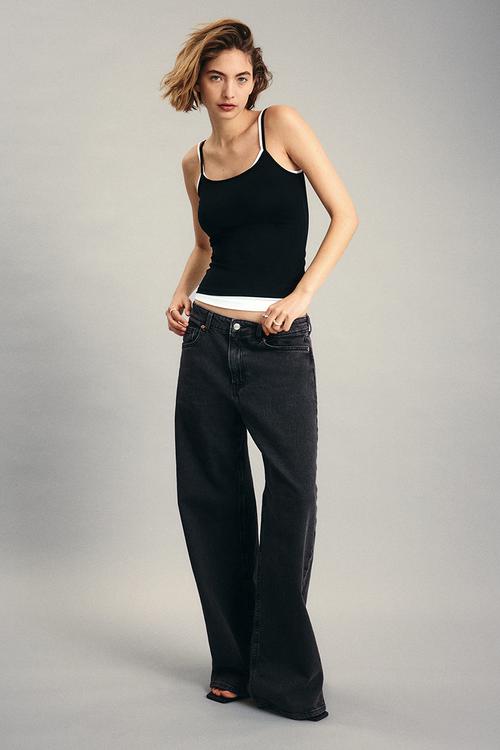Wide high waist jeans - dark denim grey