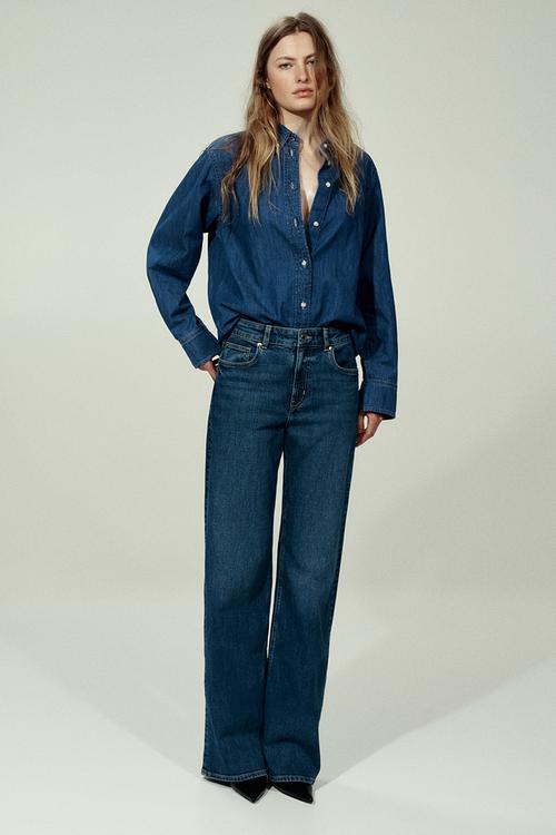 Wide high waist jeans - denim blue