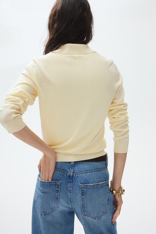 Fine-knit polo shirt - light yellow