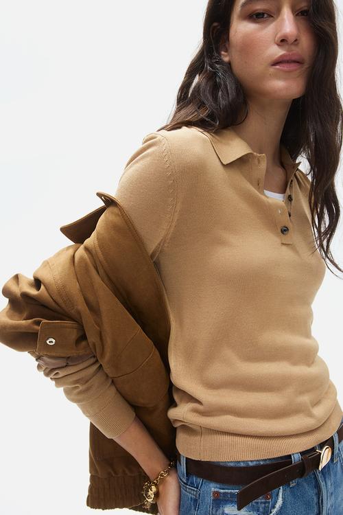 Fine-knit polo shirt - beige