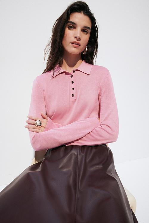 Fine-knit polo shirt - pink