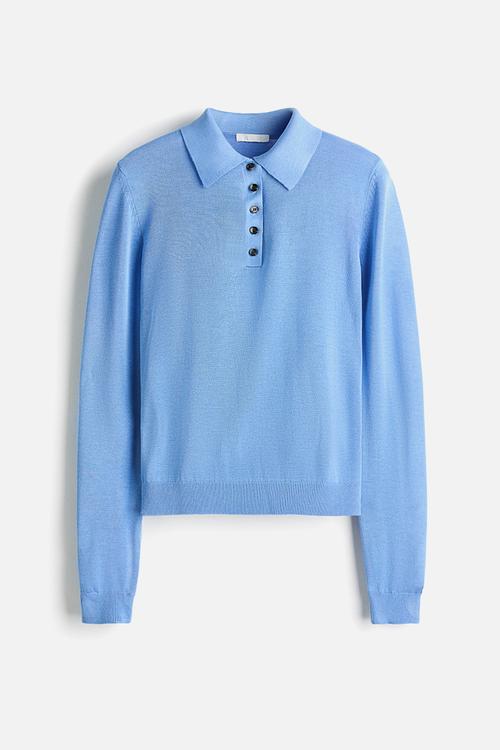 Fine-knit polo shirt - blue