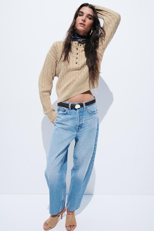 Button-top cable-knit jumper - beige