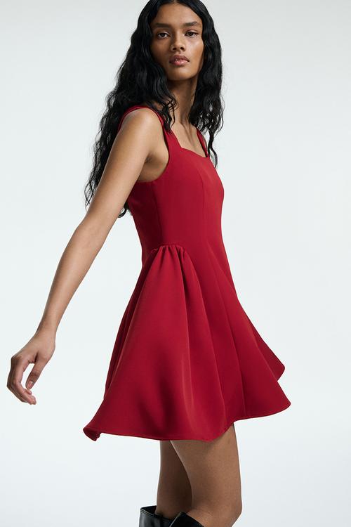 Flared-skirt dress - red