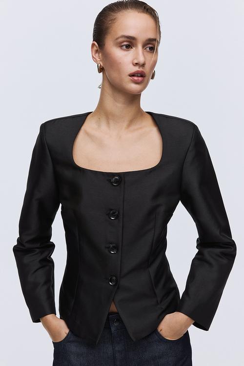 Square-neck blazer - black