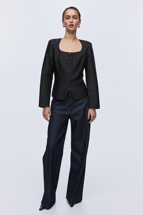 Square-neck blazer - black