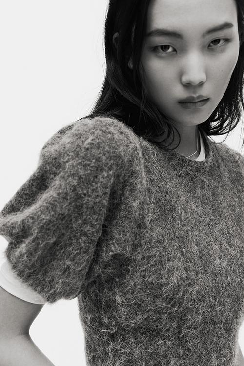 Knitted puff-sleeved top - grey marl