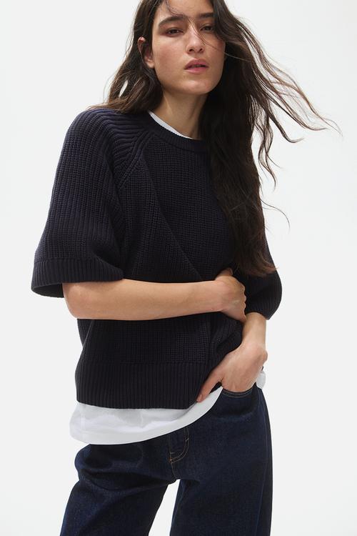 Short-sleeved jumper - navy blue